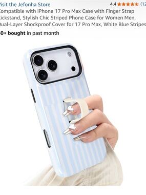 Striped Soft Blue Phone Case with Finger Ring Grip